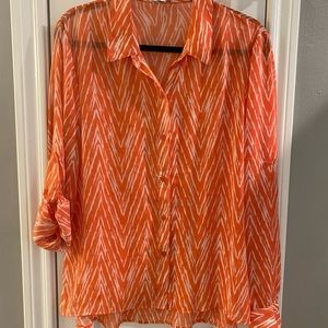 Kut from the Kloth silky orange/white blouse.